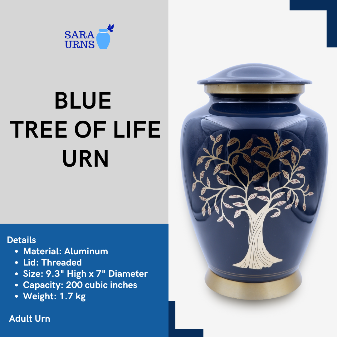 Blue Tree of Life Brass Metal Urn