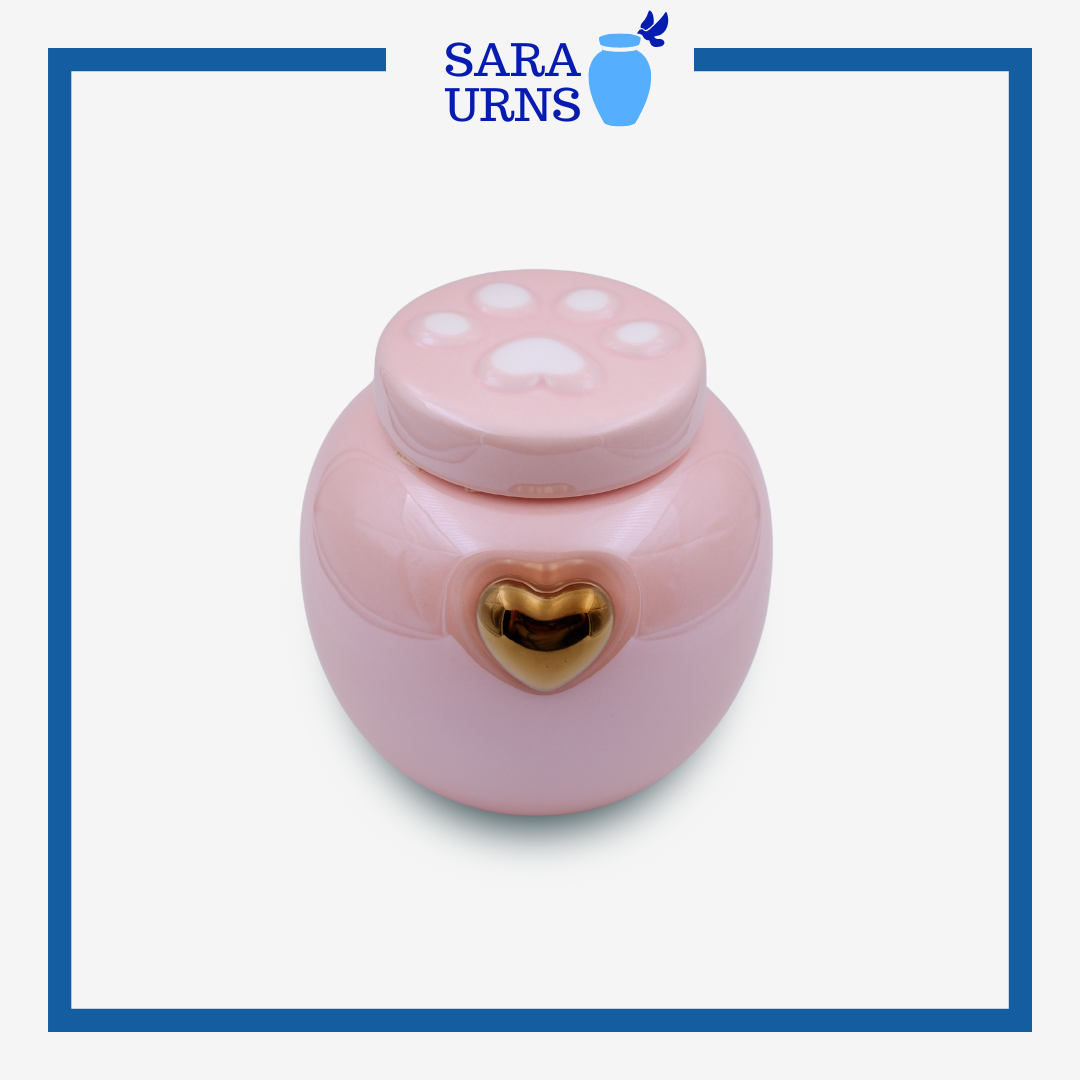 Pink Pearly Paws with Gold Heart Pet Urn