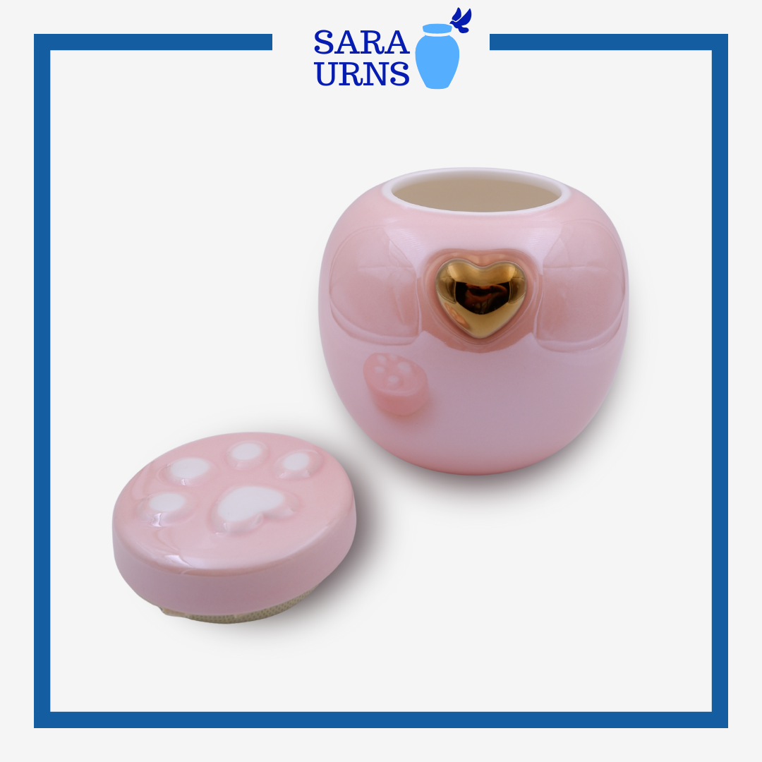 Pink Pearly Paws with Gold Heart Pet Urn