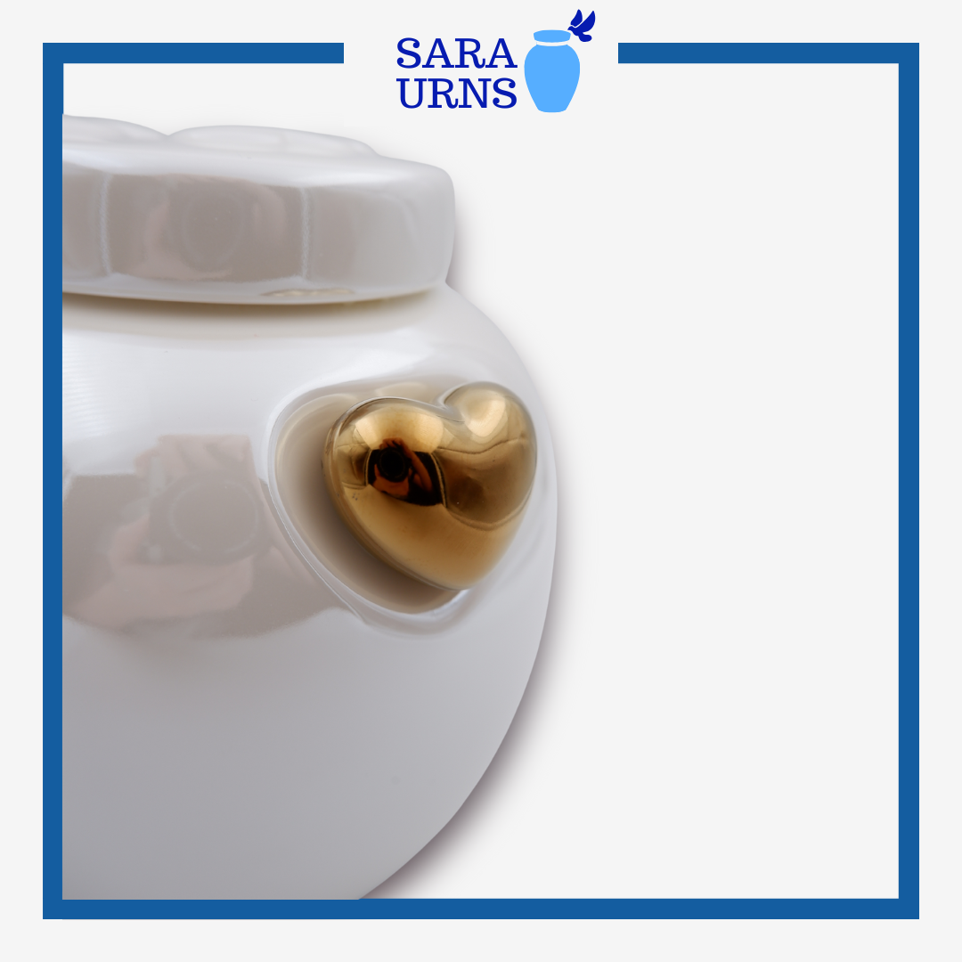 White Pearly Paws with Gold Heart Pet Urn