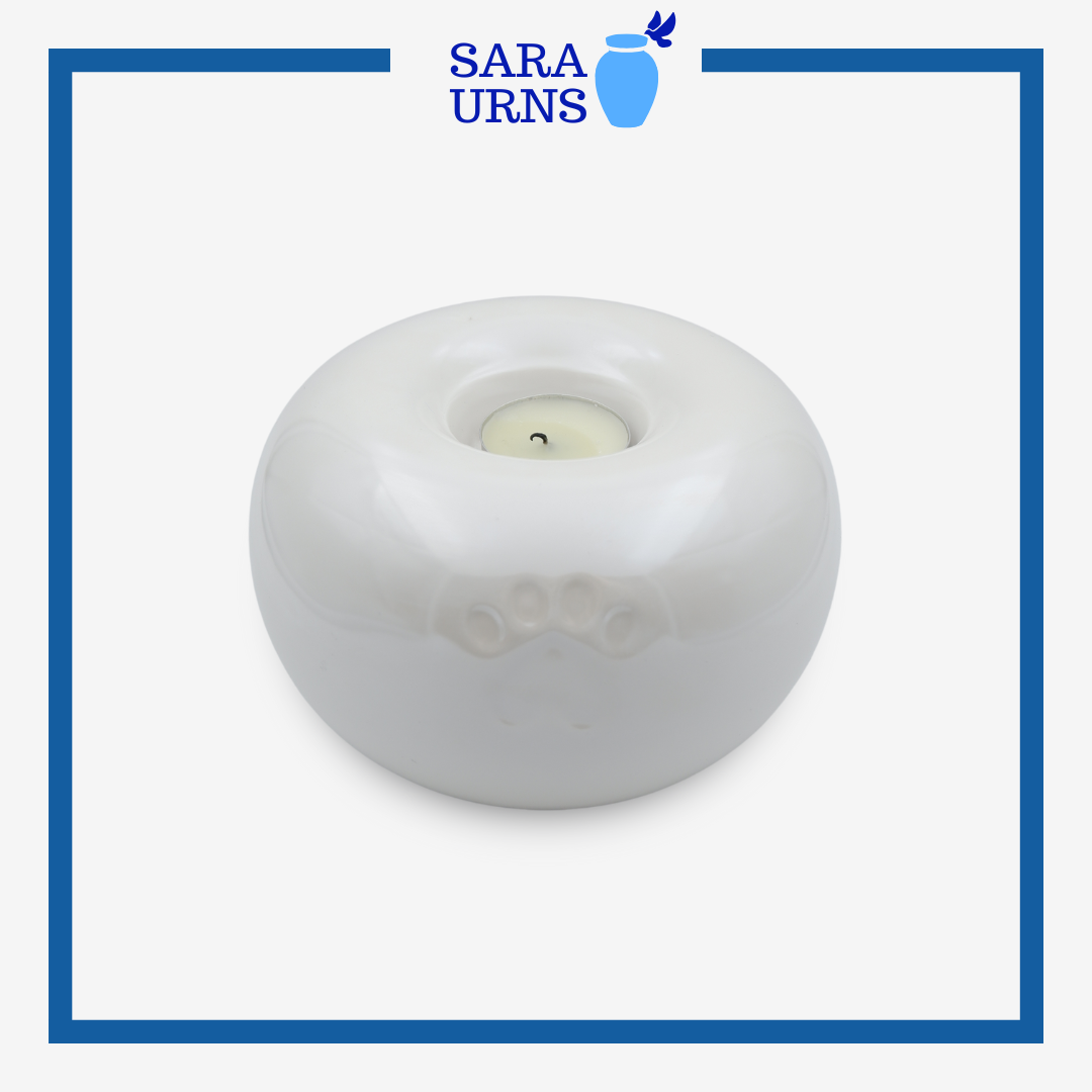 White Pearly Paws with Candleholder Pet Urn