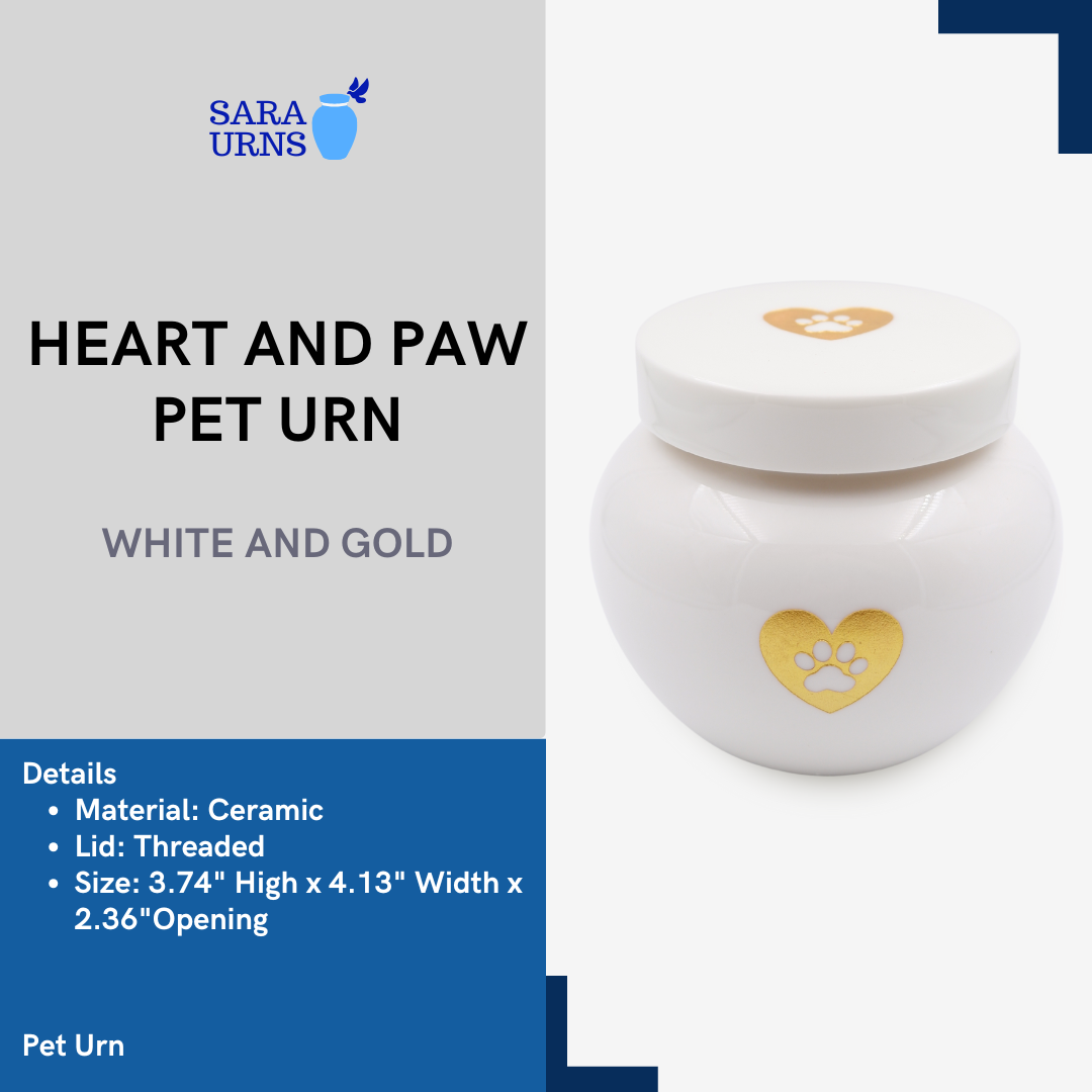 Heart and Paw Pet Urn (White and Gold)