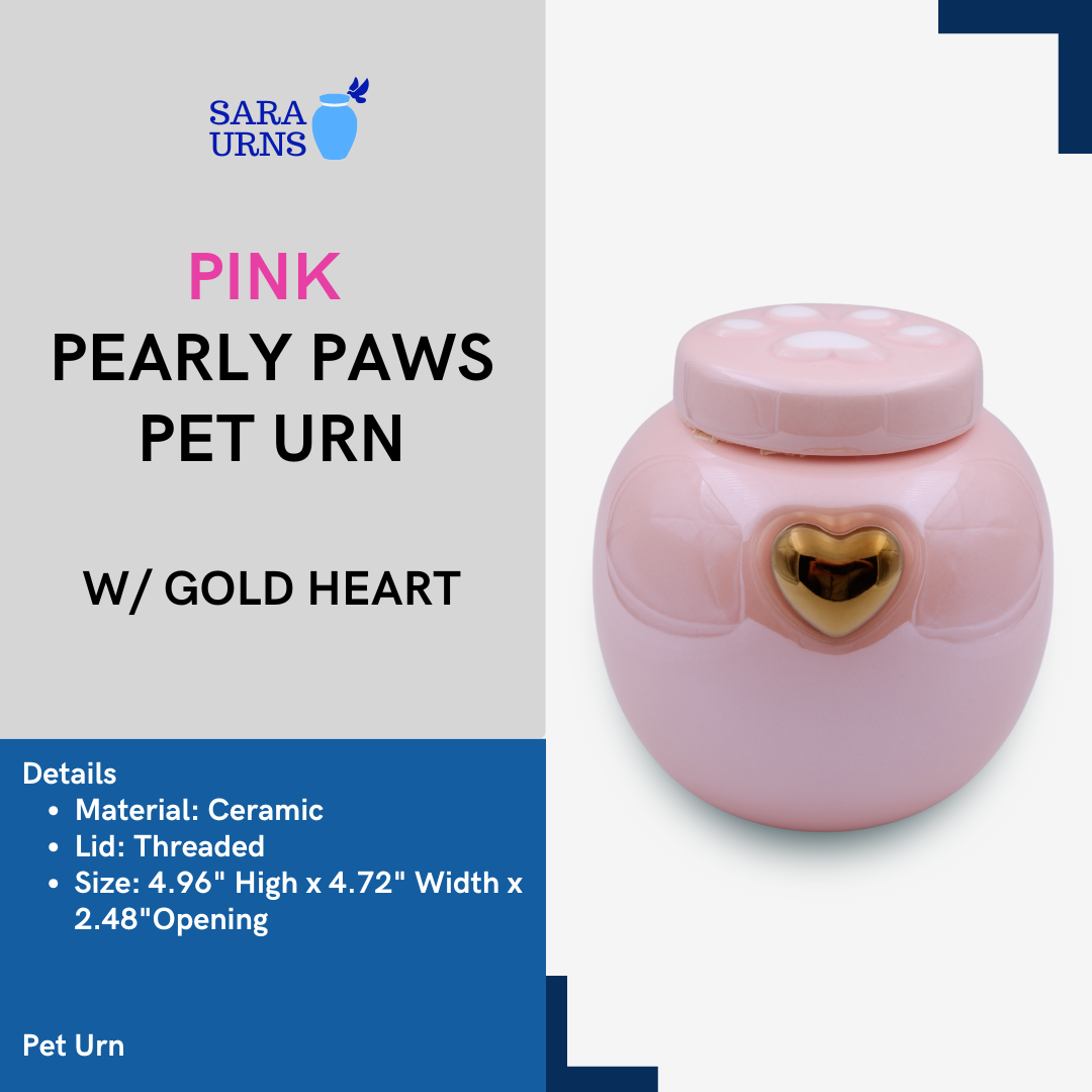 Pink Pearly Paws with Gold Heart Pet Urn