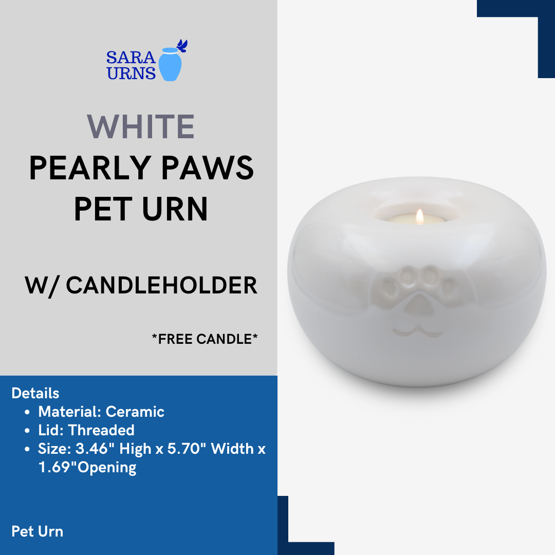 White Pearly Paws with Candleholder Pet Urn