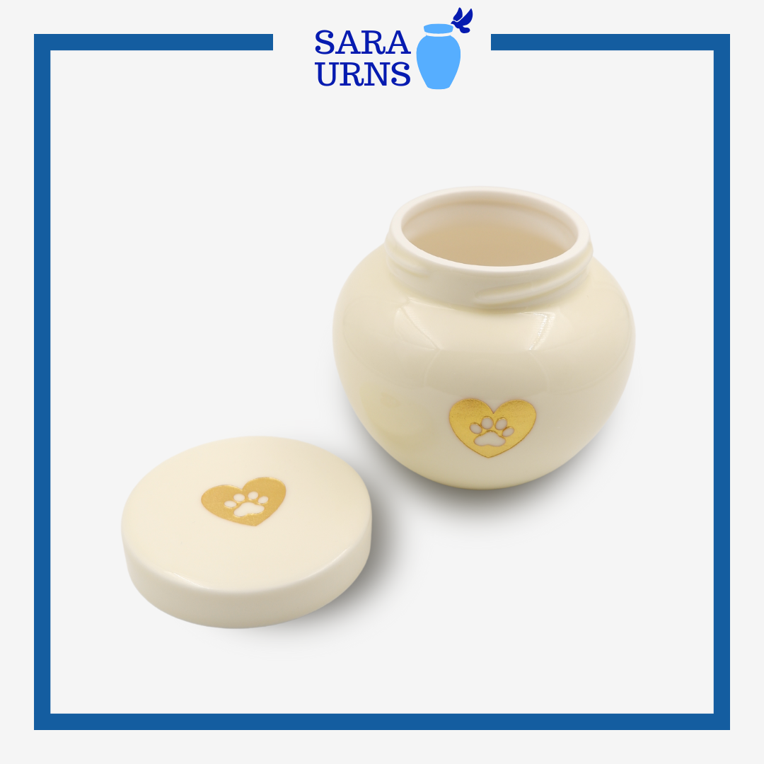 Heart and Paw Pet Urn (Beige and Gold)