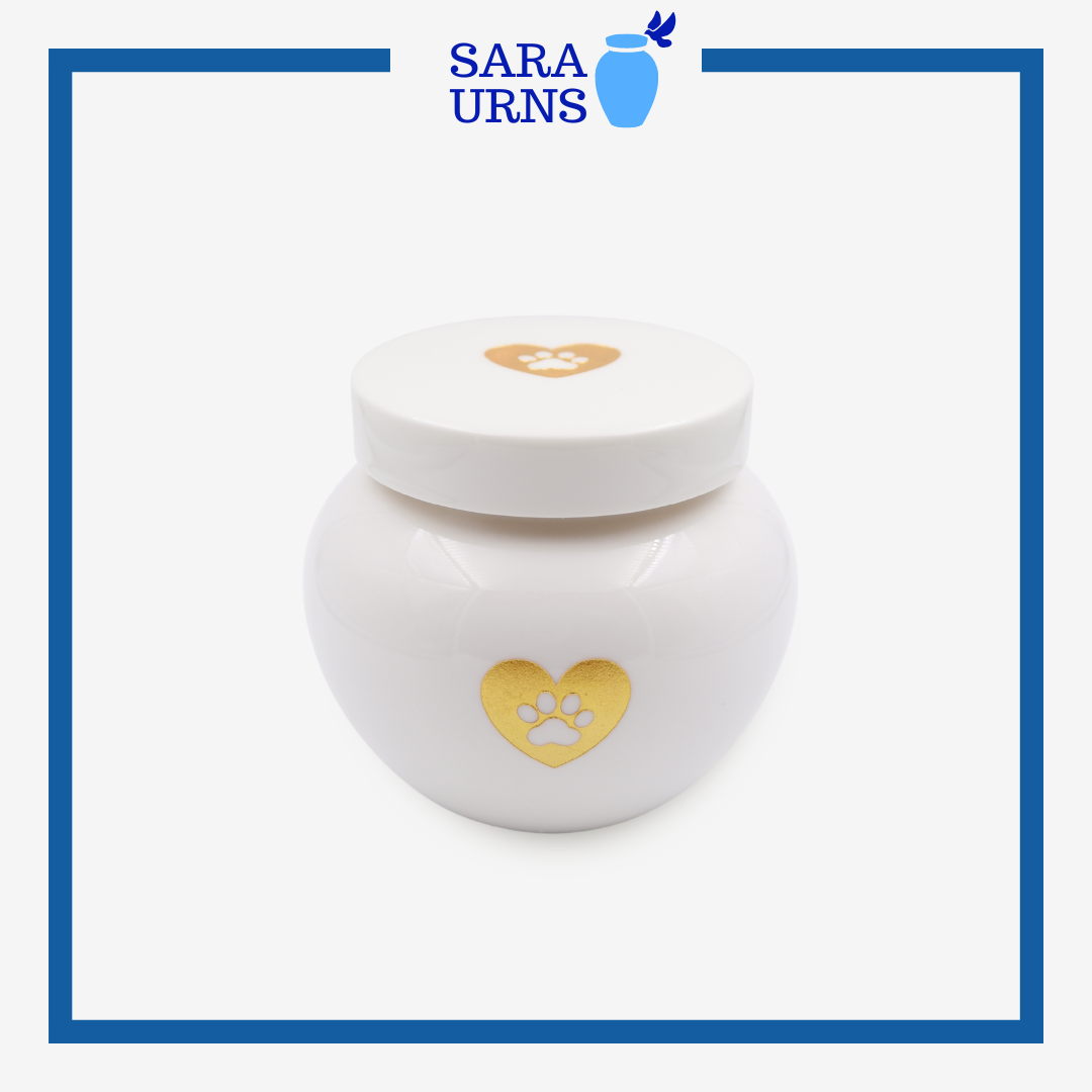 Heart and Paw Pet Urn (White and Gold)