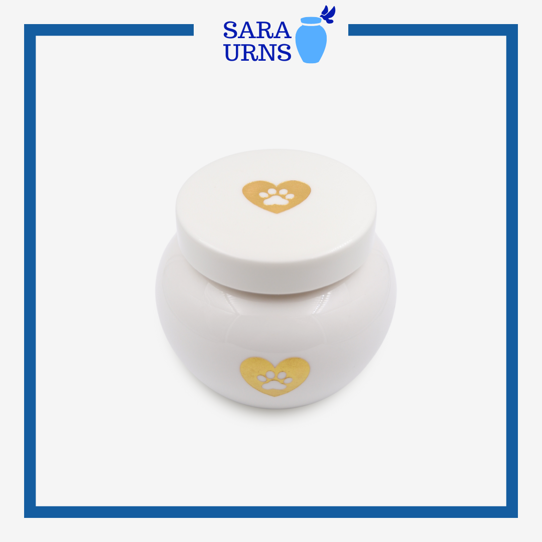 Heart and Paw Pet Urn (White and Gold)