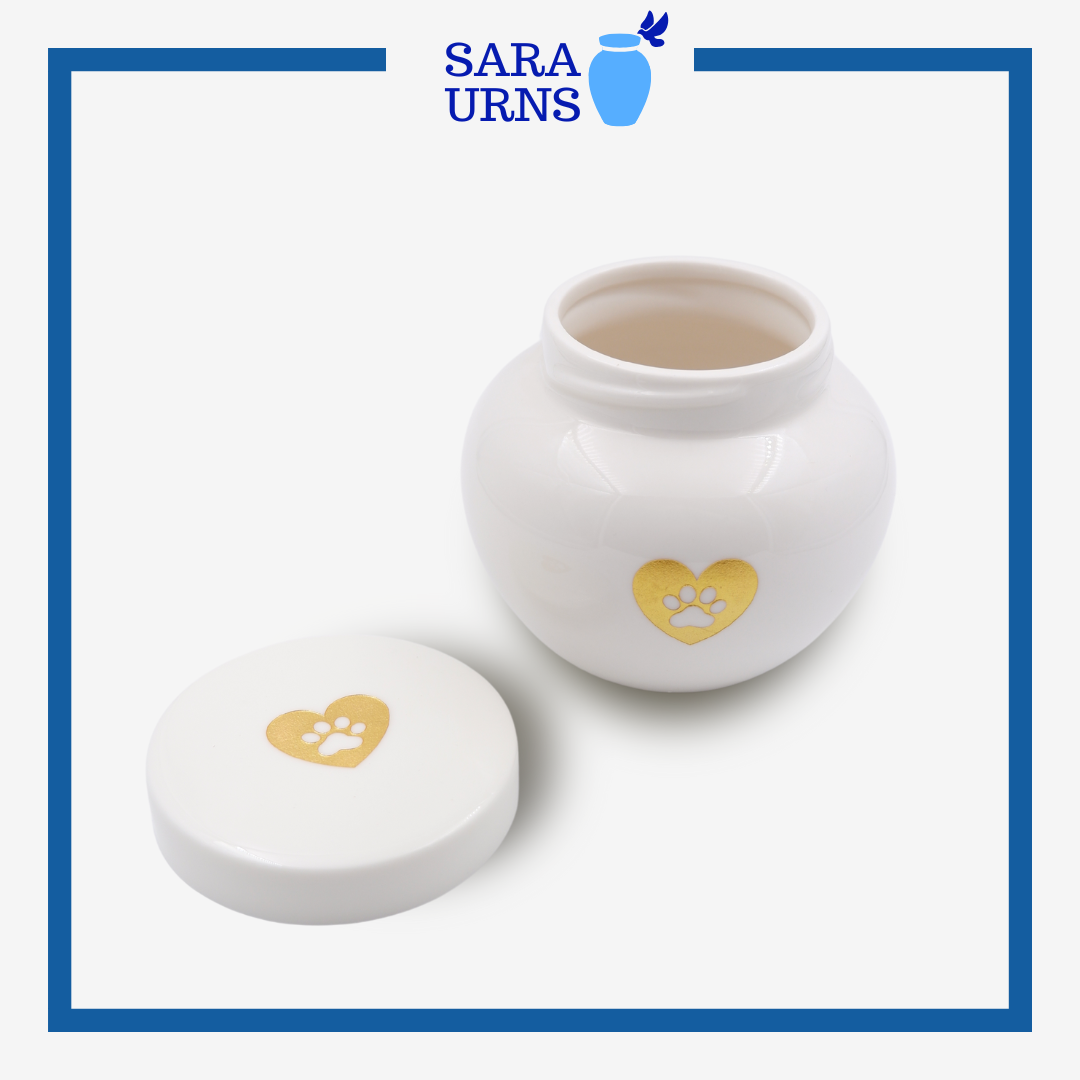 Heart and Paw Pet Urn (White and Gold)