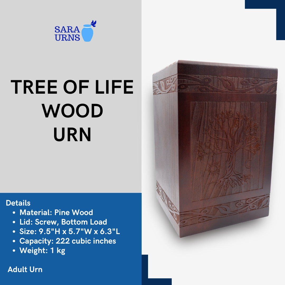 Tree of Life Wood Urn (Safe for Travel)