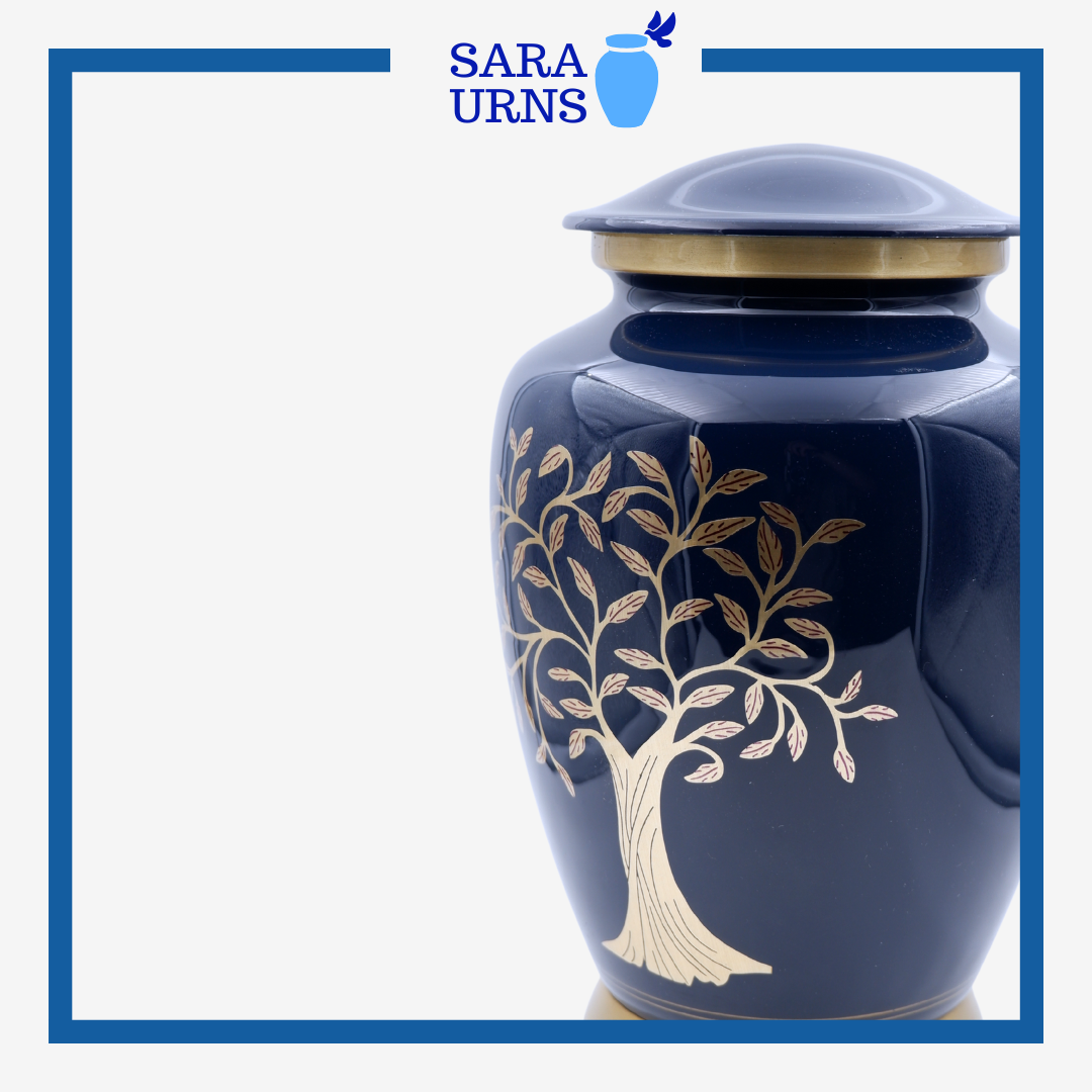 Blue Tree of Life Brass Metal Urn
