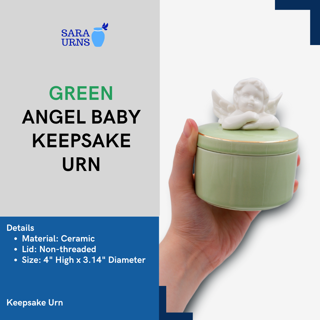 Green Angel Baby Ceramic Keepsake Urn