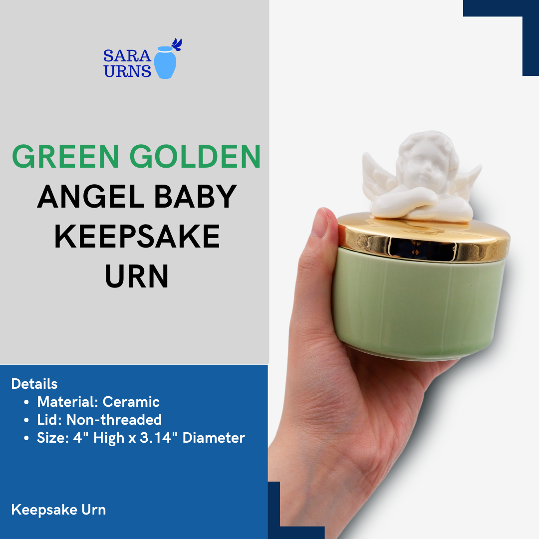 Green Golden Angel Baby Ceramic Keepsake Urn