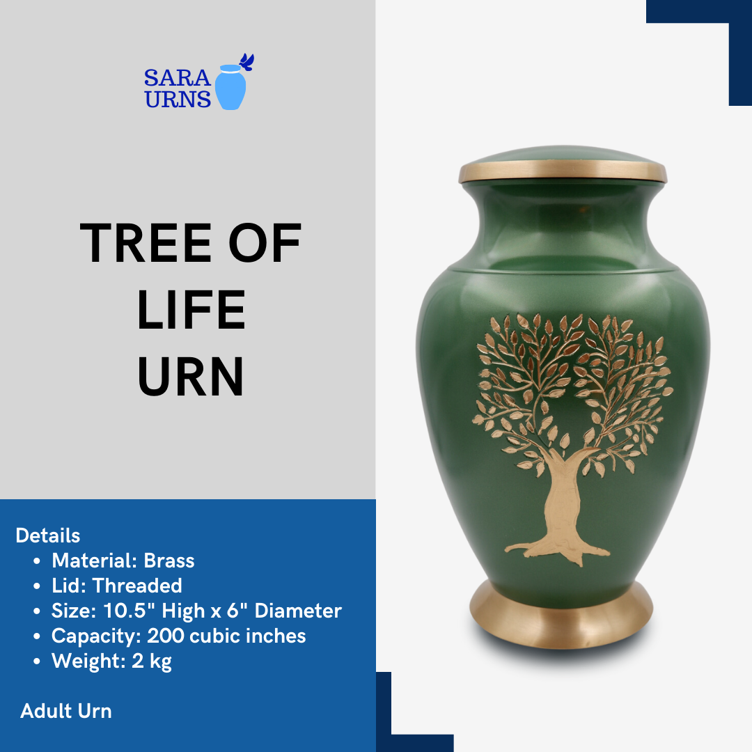 Tree of Life Green Metal Urn Description