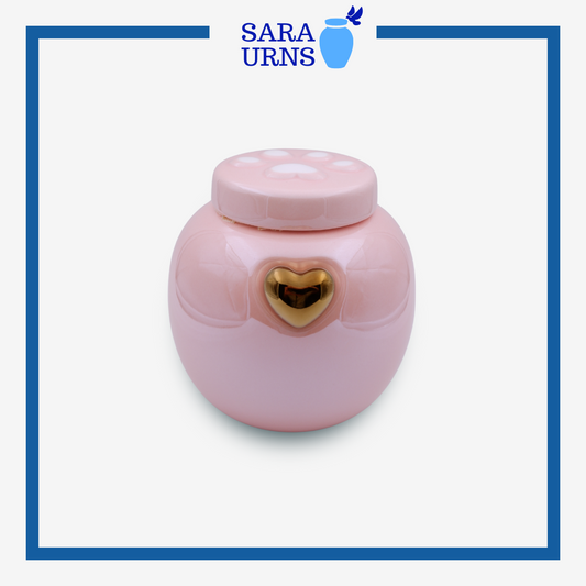 Pink Pearly Paws with Gold Heart Pet Urn