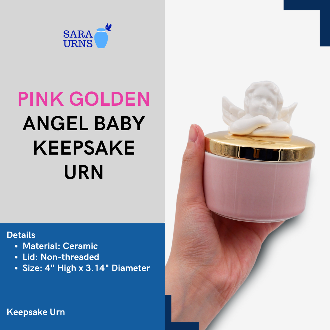 Pink Golden Angel Baby Ceramic Keepsake Urn