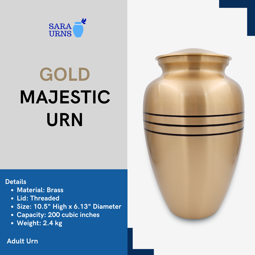 Gold Majestic Metal Urn Description