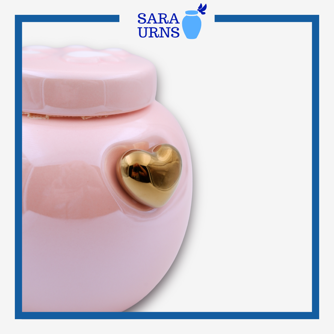 Pink Pearly Paws with Gold Heart Pet Urn