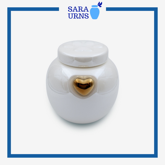 White Pearly Paws with Gold Heart Pet Urn