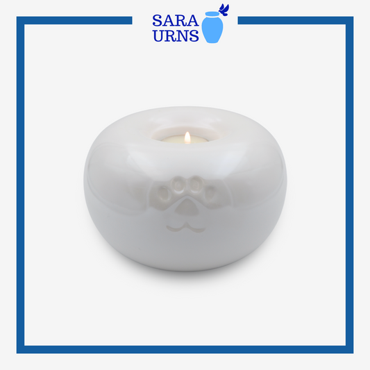 White Pearly Paws with Candleholder Pet Urn