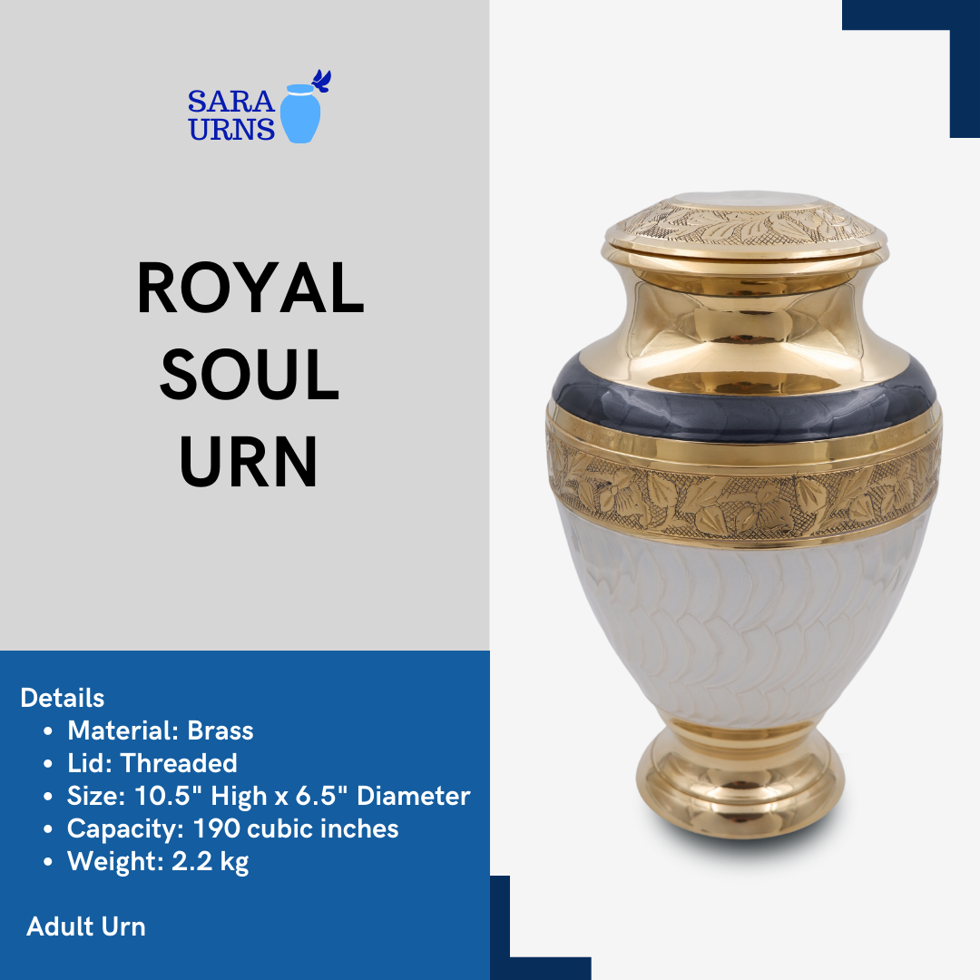 Royal Soul White Gold Metal Urn Description