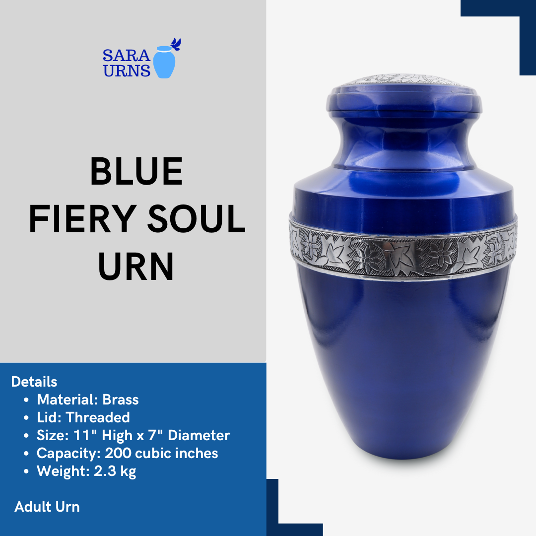 Blue Fiery Soul Brass Metal Urn