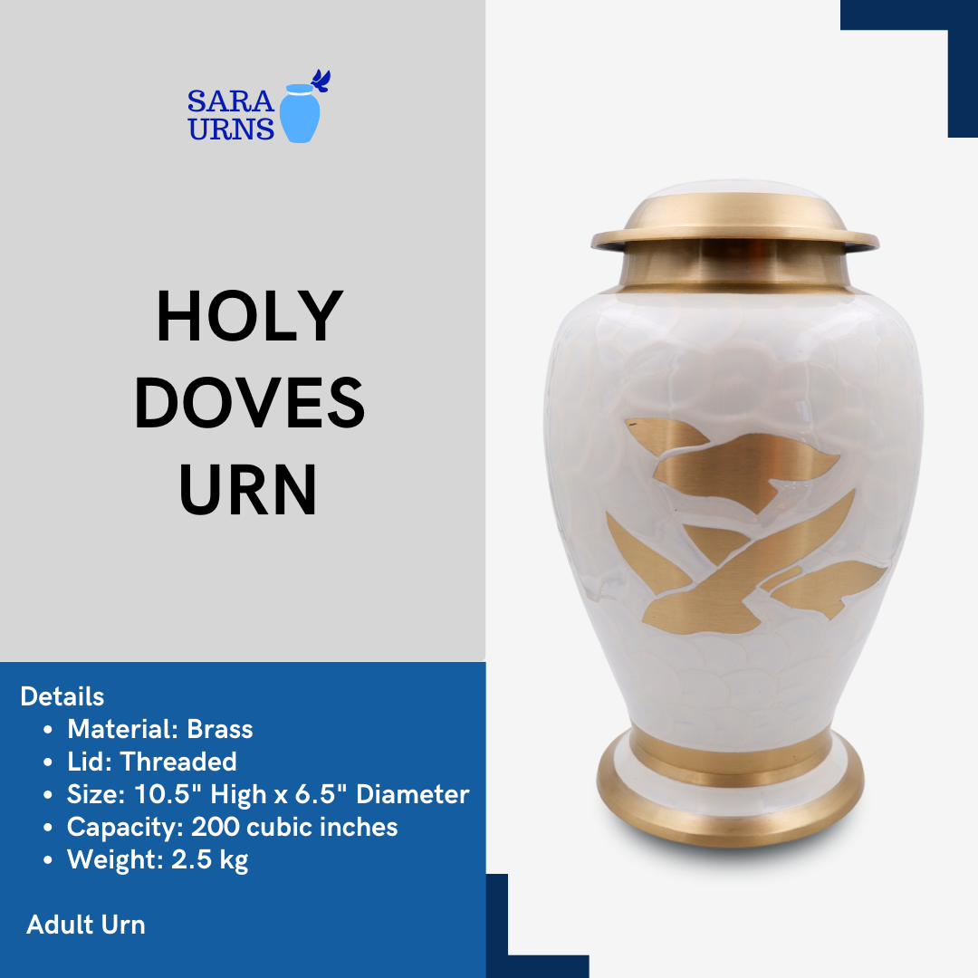 Holy Doves White Gold Metal Urn Description