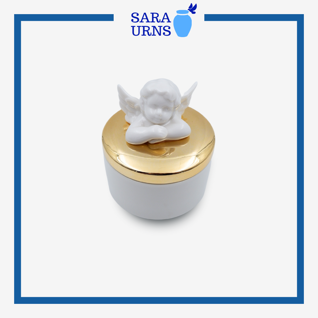 White Golden Angel Baby Ceramic Keepsake Urn