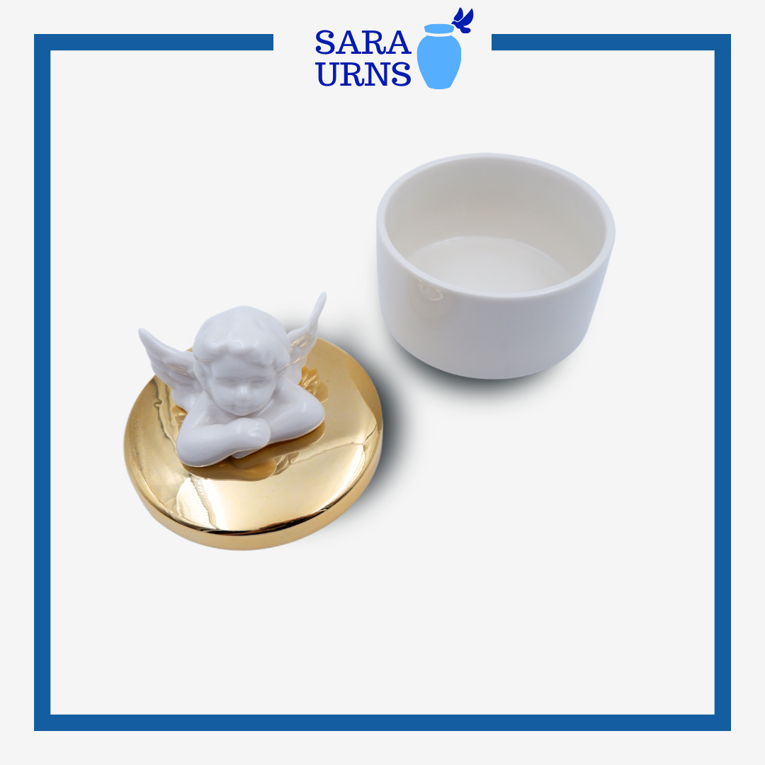 White Golden Angel Baby Ceramic Keepsake Urn