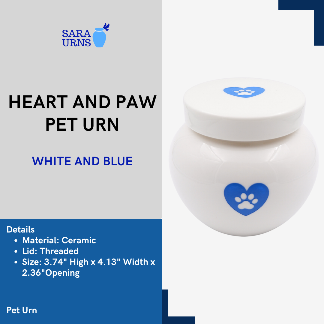 Heart and Paw Pet Urn (White and Blue)