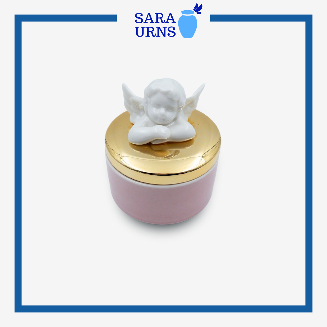 Pink Golden Angel Baby Ceramic Keepsake Urn
