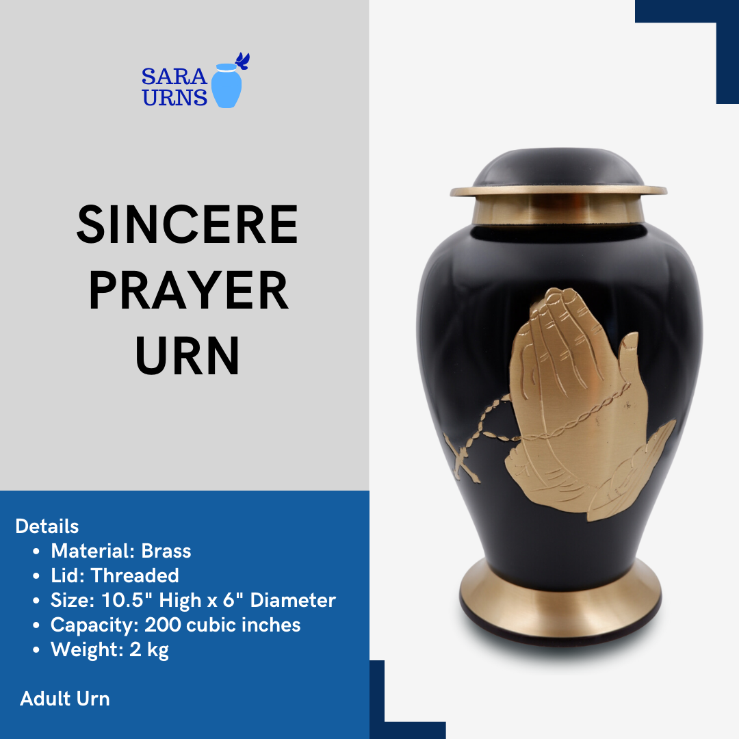 Sincere Prayer Black Metal Urn Description