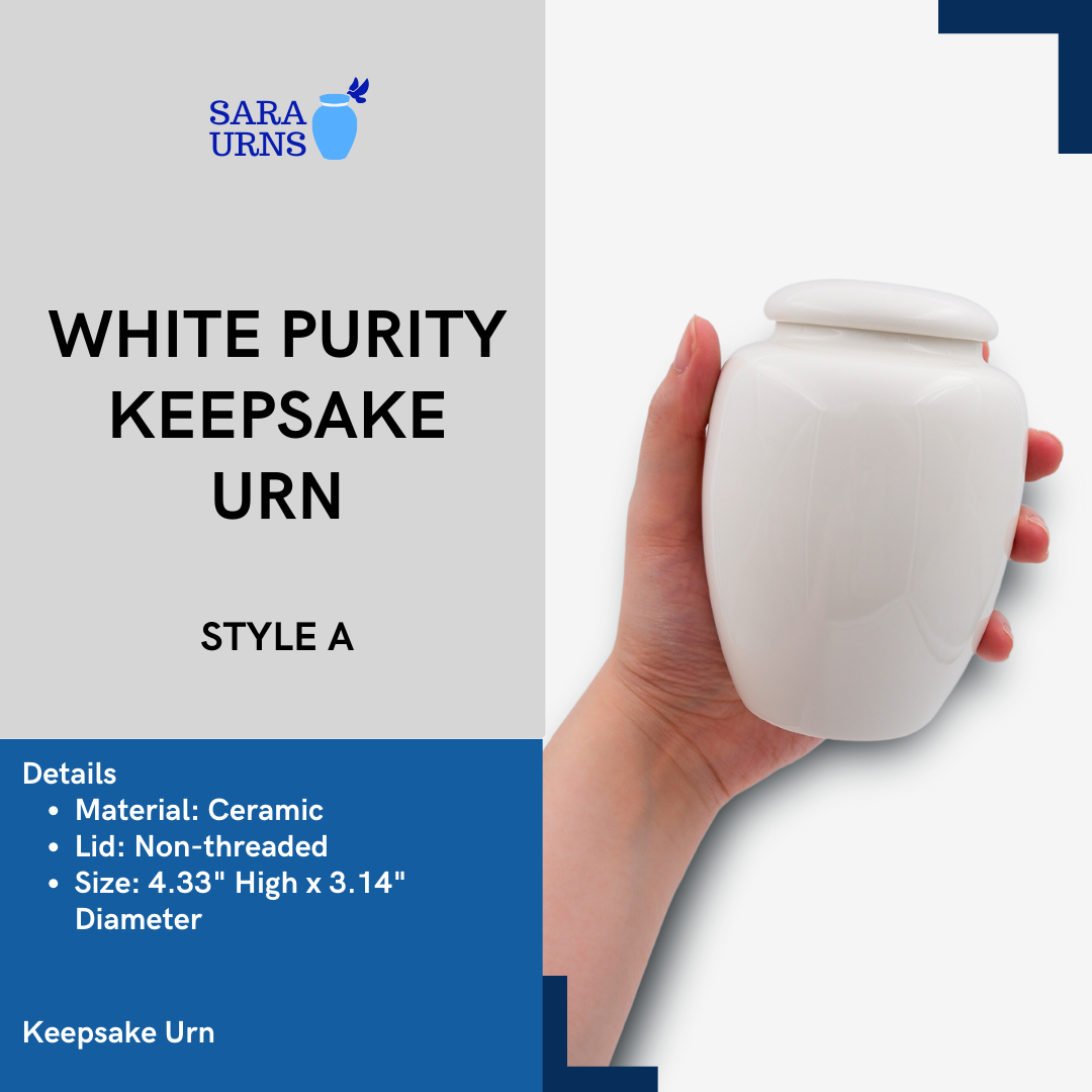 White Purity Ceramic Keepsake Urn - Style A