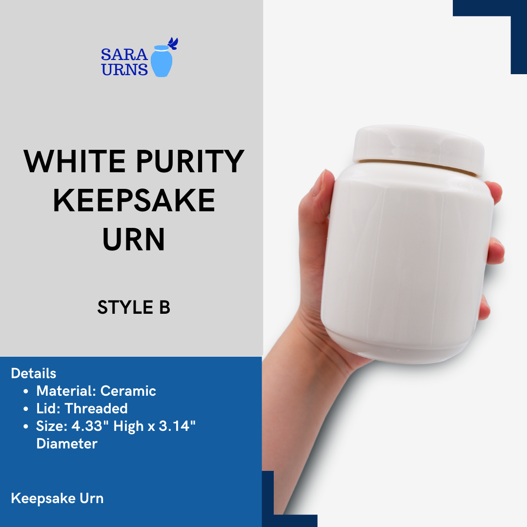 White Purity Ceramic Keepsake Urn - Style B