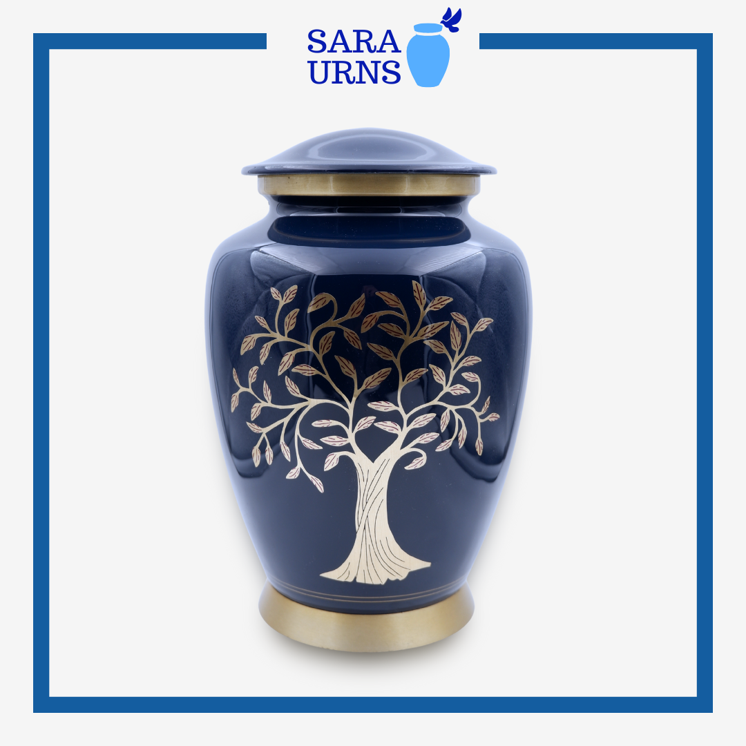 Blue Tree of Life Brass Metal Urn