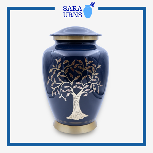 Blue Tree of Life Brass Metal Urn