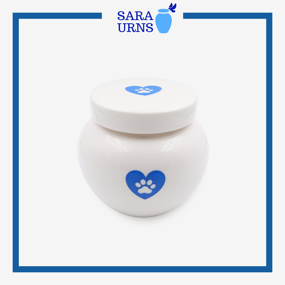 Heart and Paw Pet Urn (White and Blue)