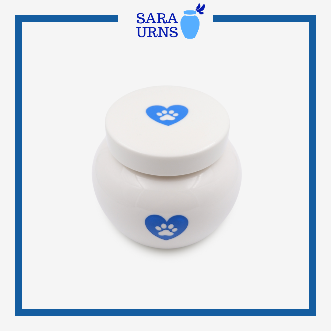 Heart and Paw Pet Urn (White and Blue)