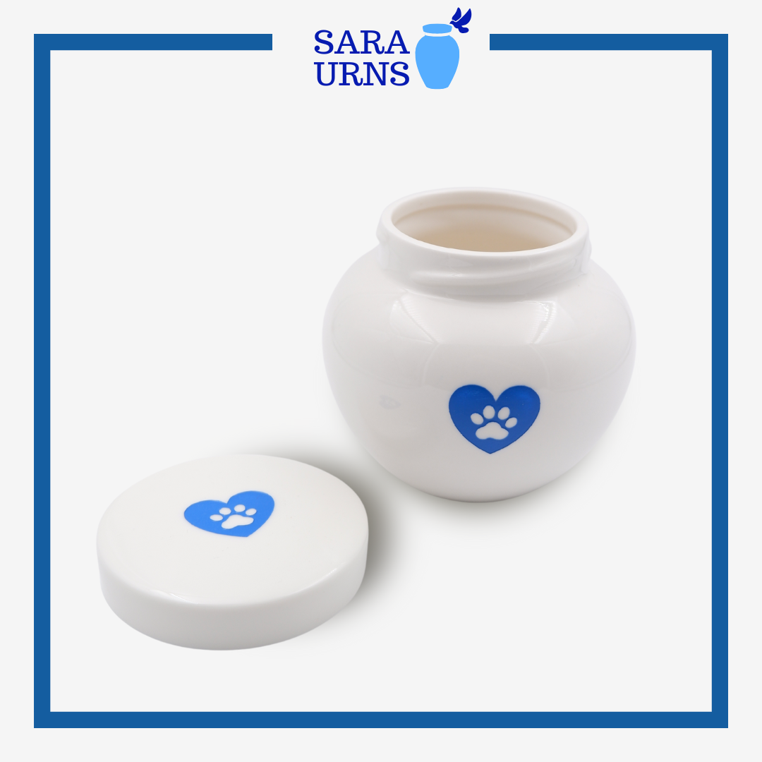 Heart and Paw Pet Urn (White and Blue)