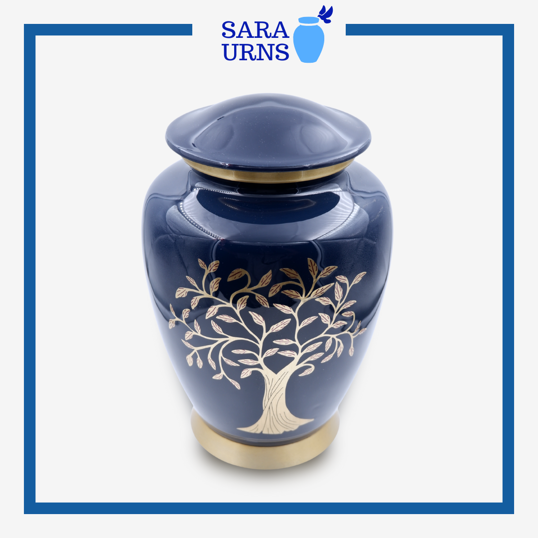 Blue Tree of Life Brass Metal Urn