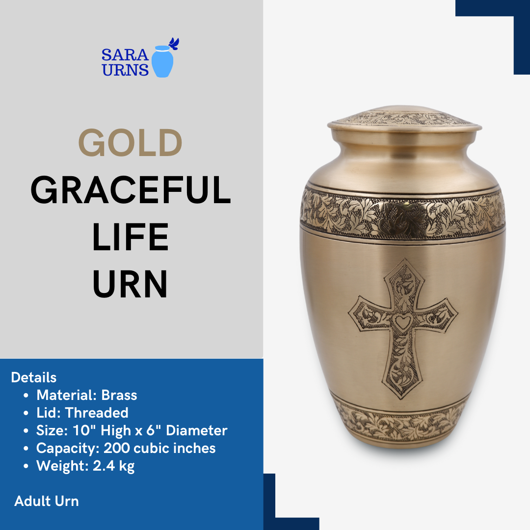 Gold Graceful Life Brass Metal Urn