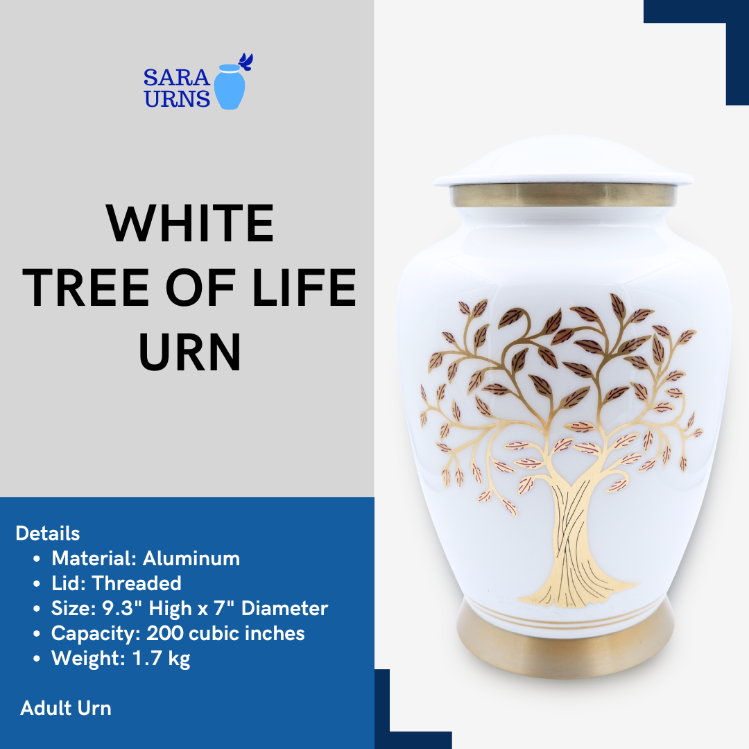 White Tree of Life Aluminum Metal Urn