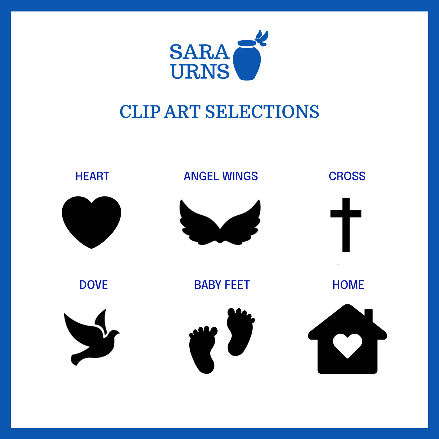 A selection of 6 clipart designs for the custom name decals.