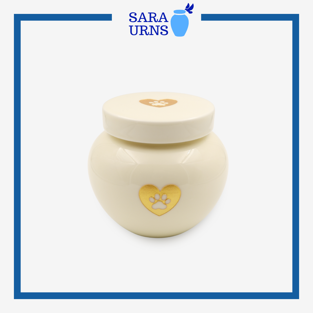 Heart and Paw Pet Urn (Beige and Gold)