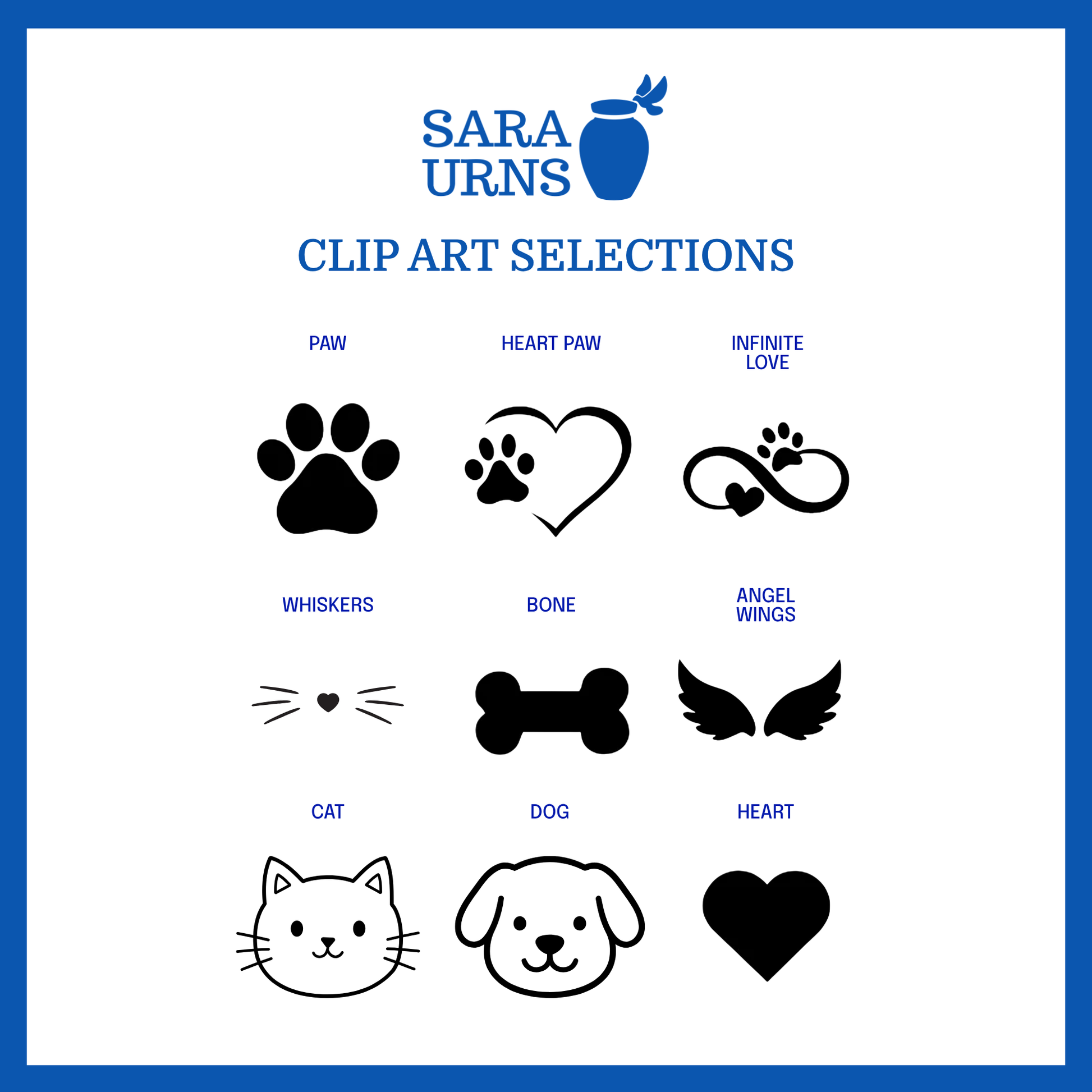 A selection of 9 clipart designs for the large urn nameplate.