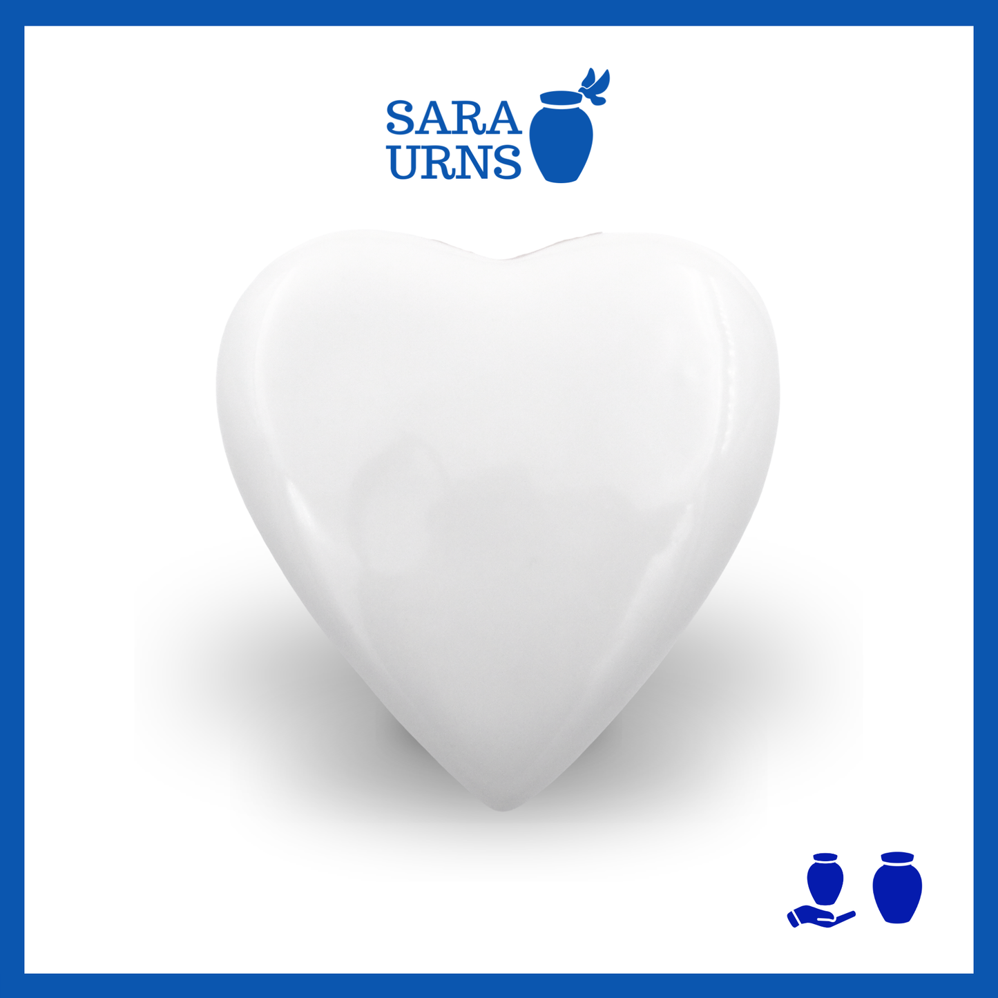 A white polished heart-shaped ceramic keepsake urn over a white background.