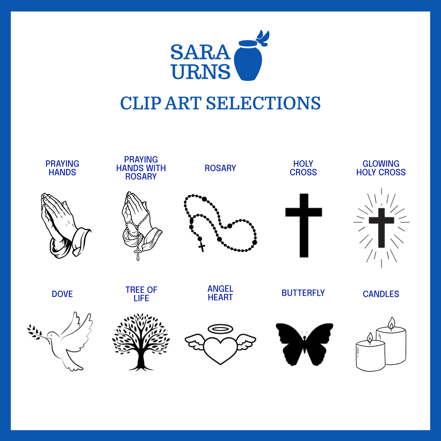 A selection of 10 clipart designs for the small urn nameplate.
