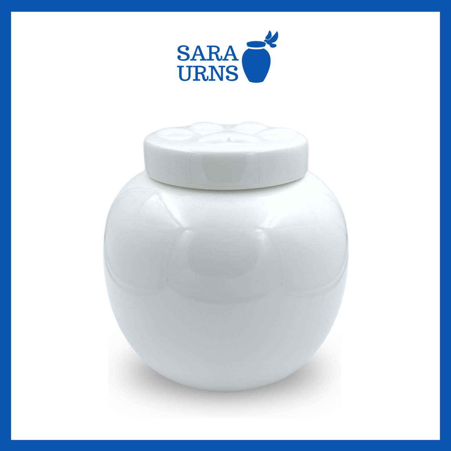 A close-up shot of a white ceramic pet urn which highlights its polished finish.