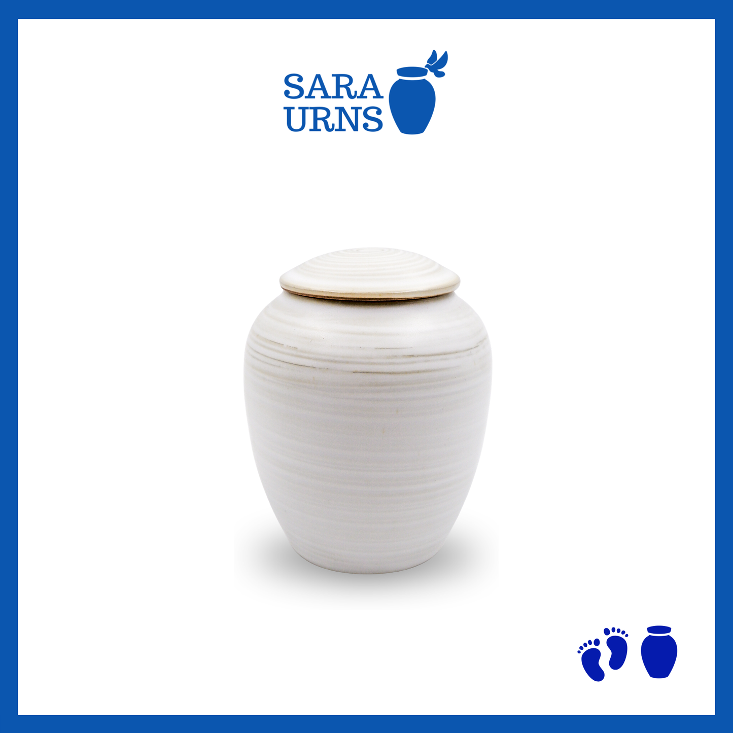 A white polished ceramic baby urn inspired by traditional, Japanese ceramics over a white background.