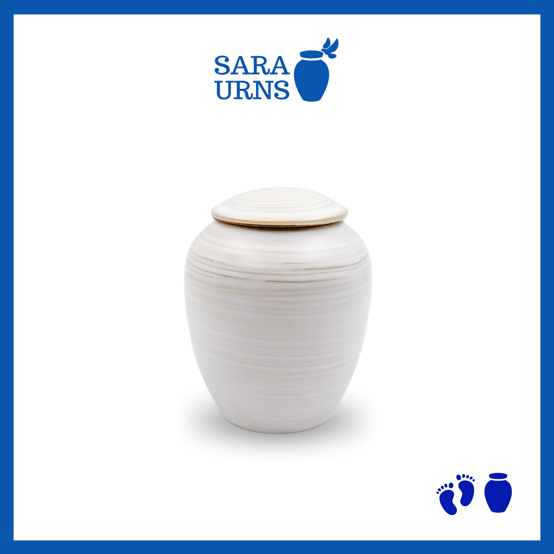A white polished ceramic baby urn inspired by traditional, Japanese ceramics over a white background.