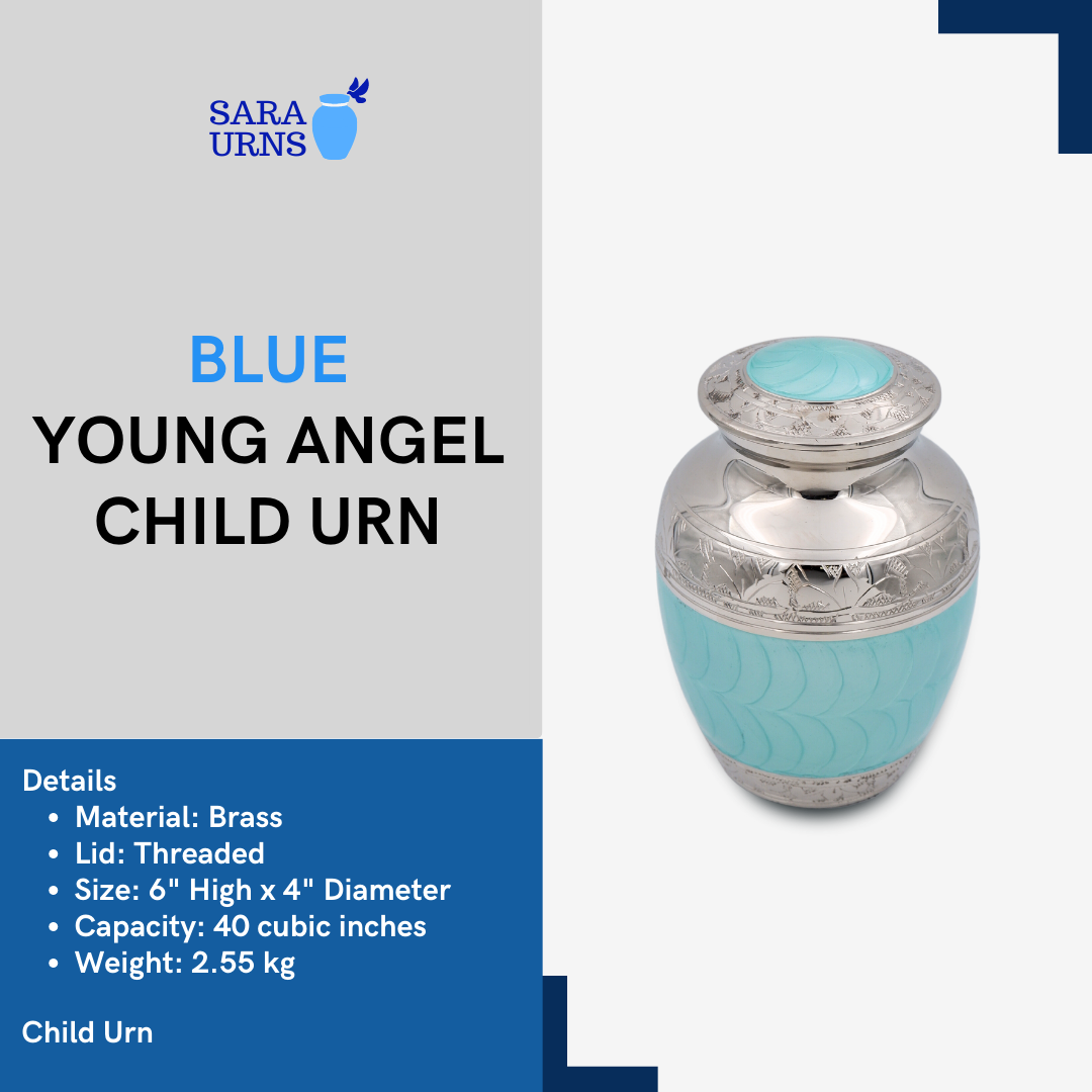 Blue Young Angel Child Metal Urn